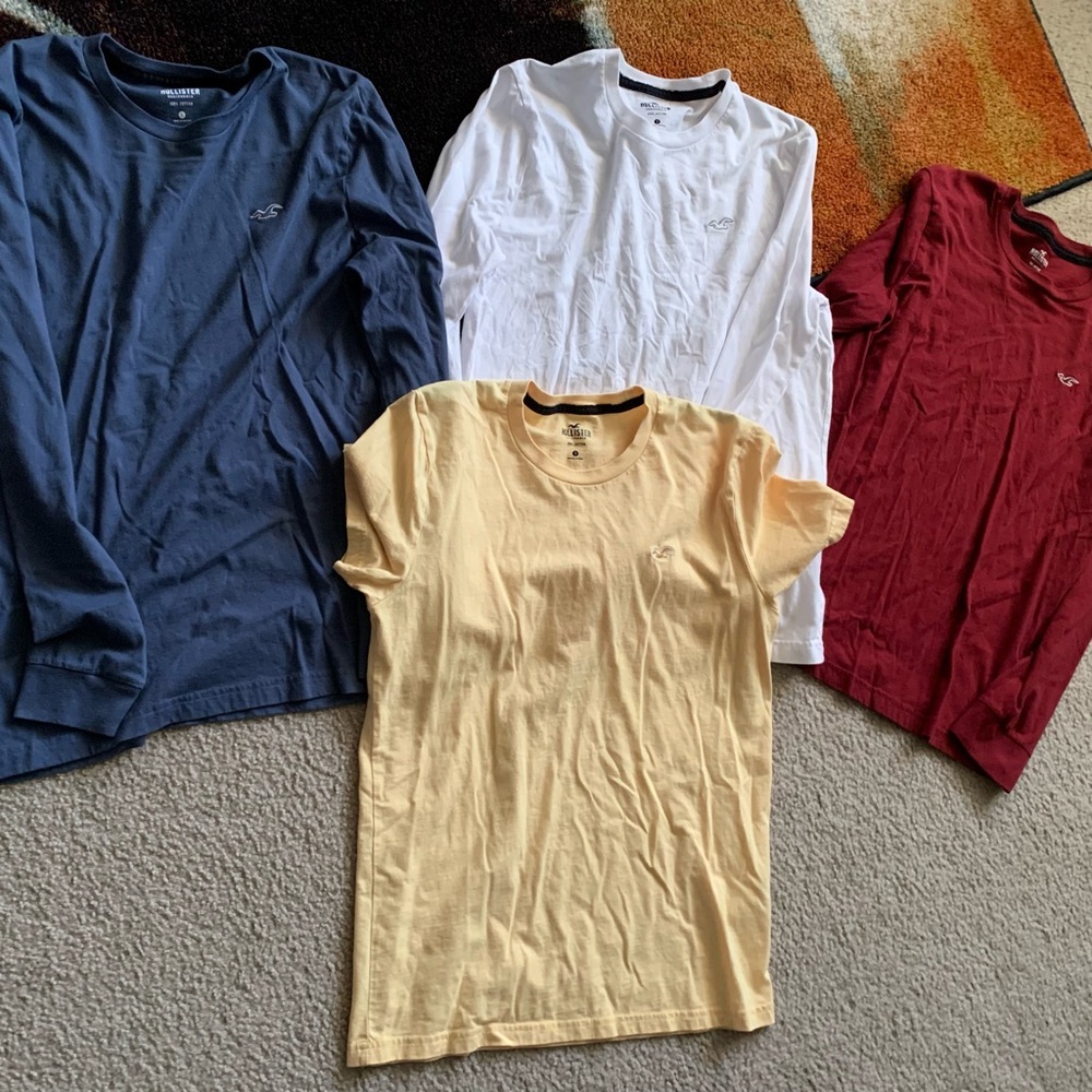 Hollister Long Sleeve and T-Shirt Set - Navy, White,Maroon,Short Sleeve Yellow